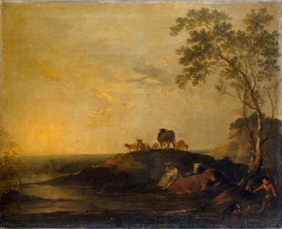 Landscape with Cattle Cows on a Hillock by a Stream by Francis Bourgeois
